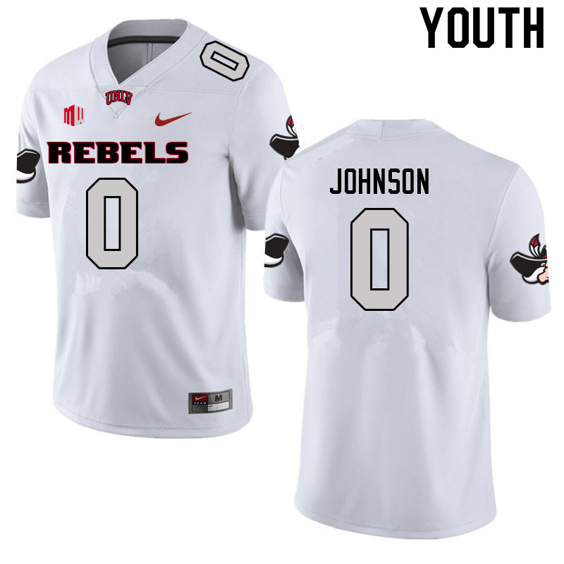 Youth #0 Ricky Johnson UNLV Rebels College Football Jerseys Sale-White - Click Image to Close